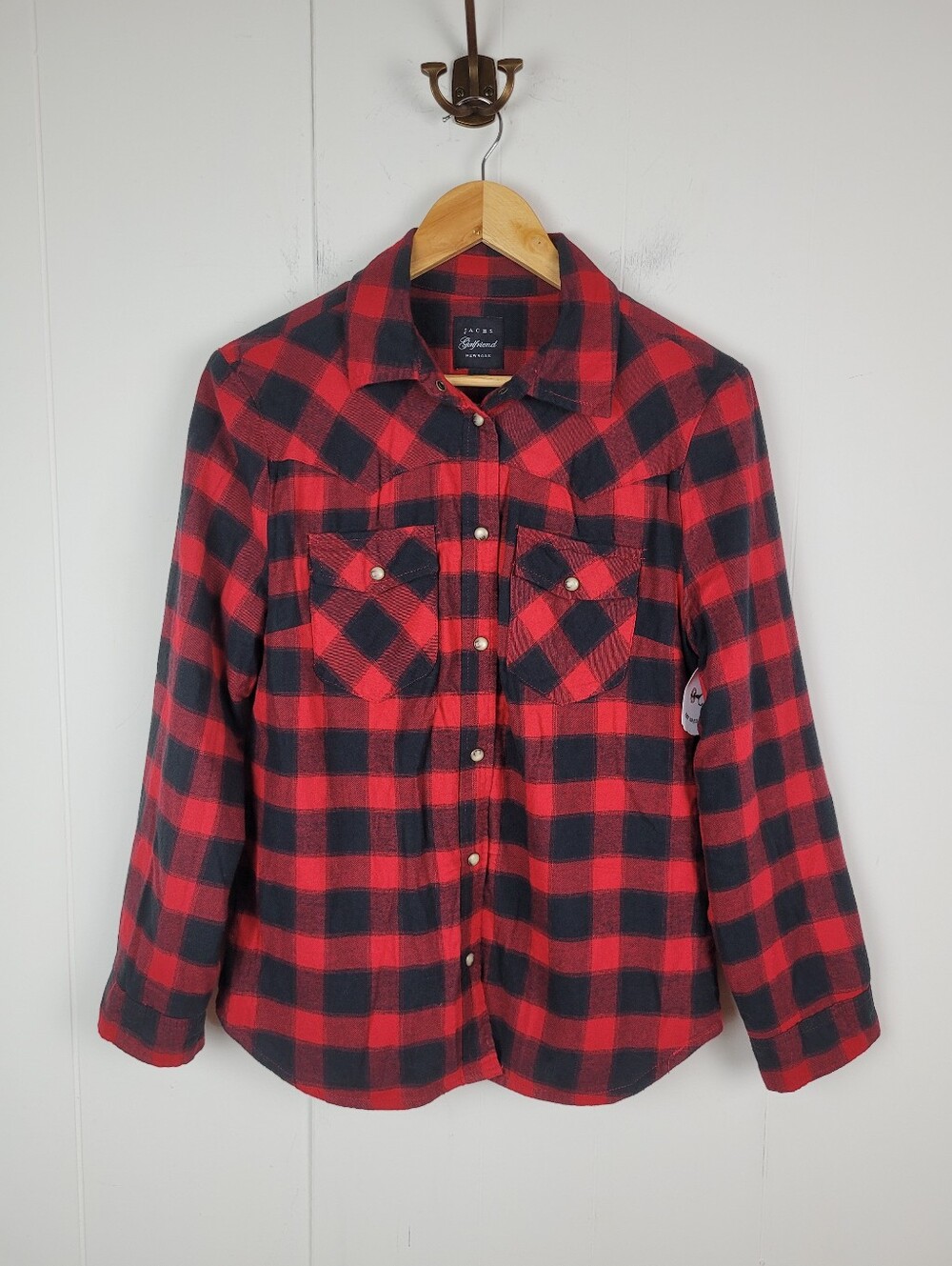 JACHS Girlfriend Small Red & Black Buffalo Plaid Sherpa-Lined Flannel Jacket